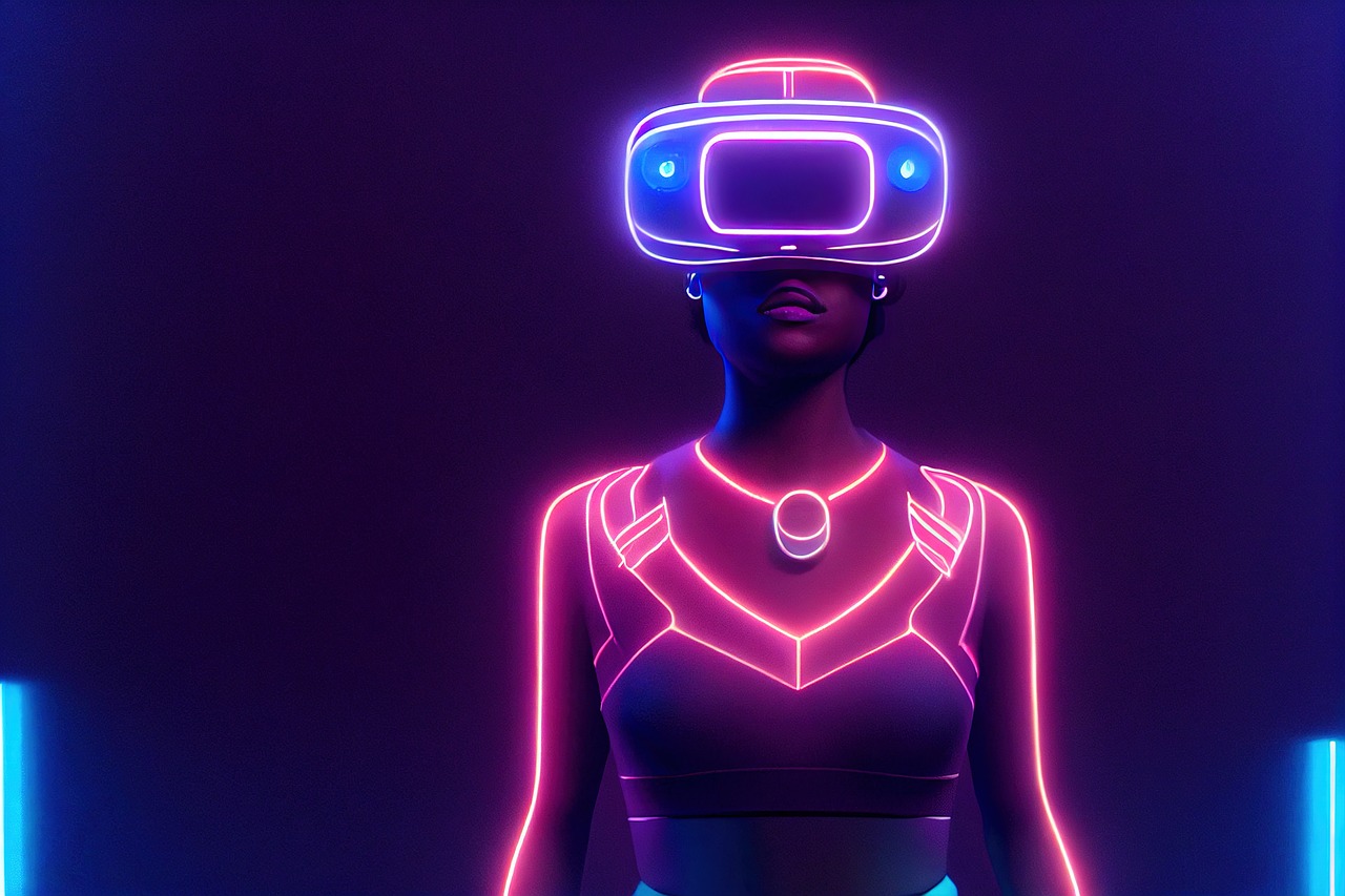 VR woman in neon